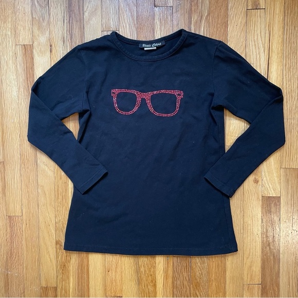 4/$25 Basic Colors Rhinestone 3/4 Sleeve Tee Shirt Size 7/8 Medium Black Red - Picture 1 of 7